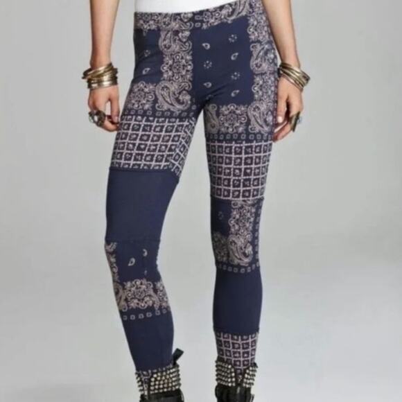 Free People Boho Patchwork Print Stretch Leggings - Picture 1 of 5